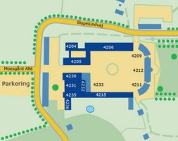 Map of Moesgaard Campus with overview of building numbers